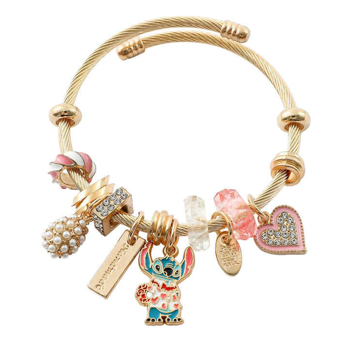 Gold Bracelet with Stitch Charms and Crystals