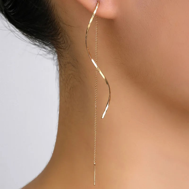 Gold Long Earrings with Fringes