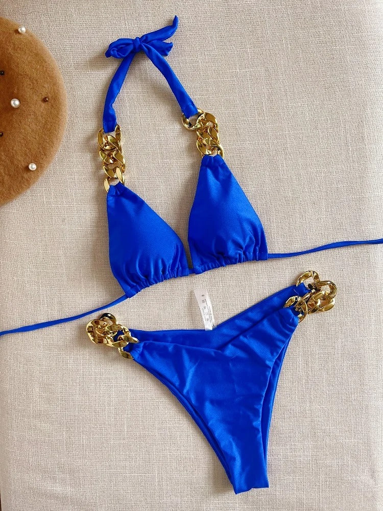 Blue Sexy Triangle Bikini Set 2 Piece Brazilian Swimsuit