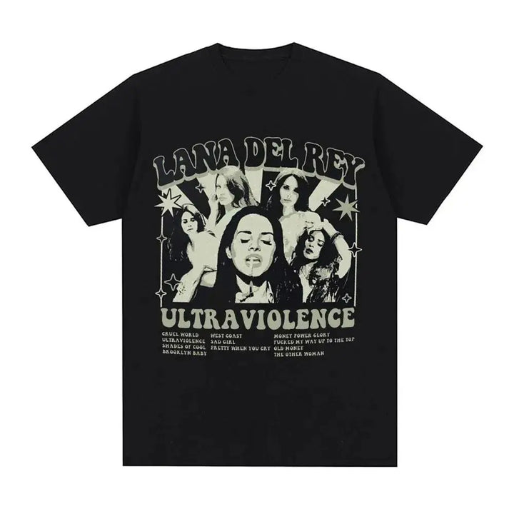 Czarny T-Shirt z Nadrukiem Lana Del Rey - Ultraviolence