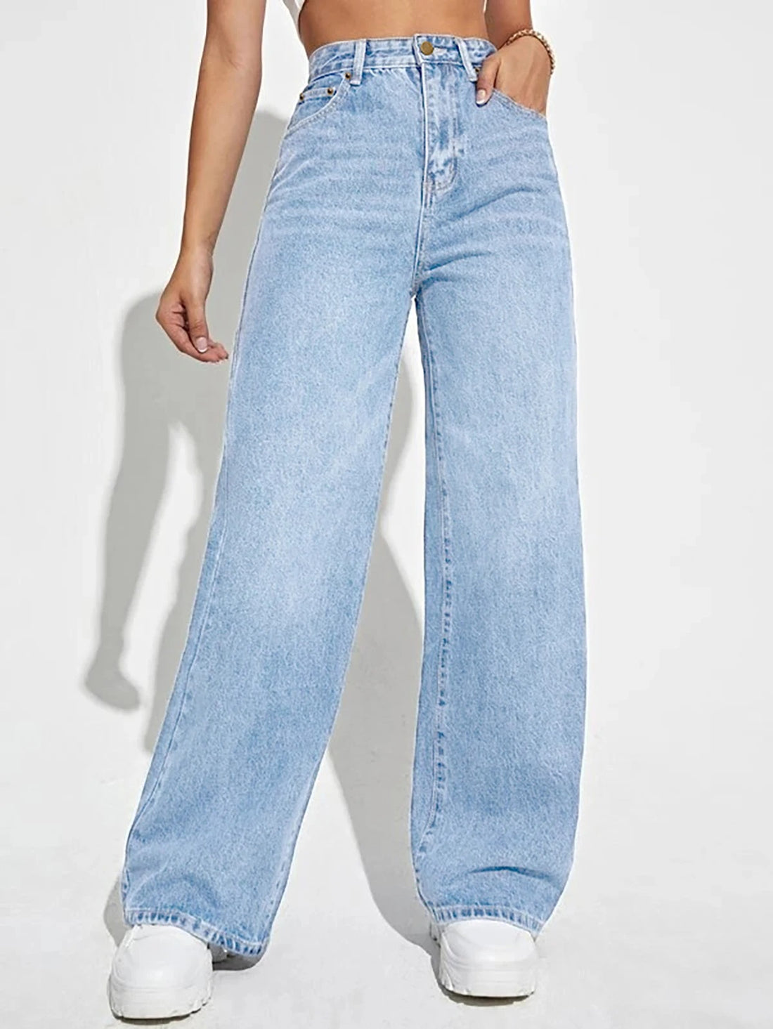 Blue High Waist Wide Leg Loose Jeans