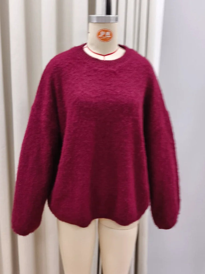 Oversized Red Round Neck Sweater