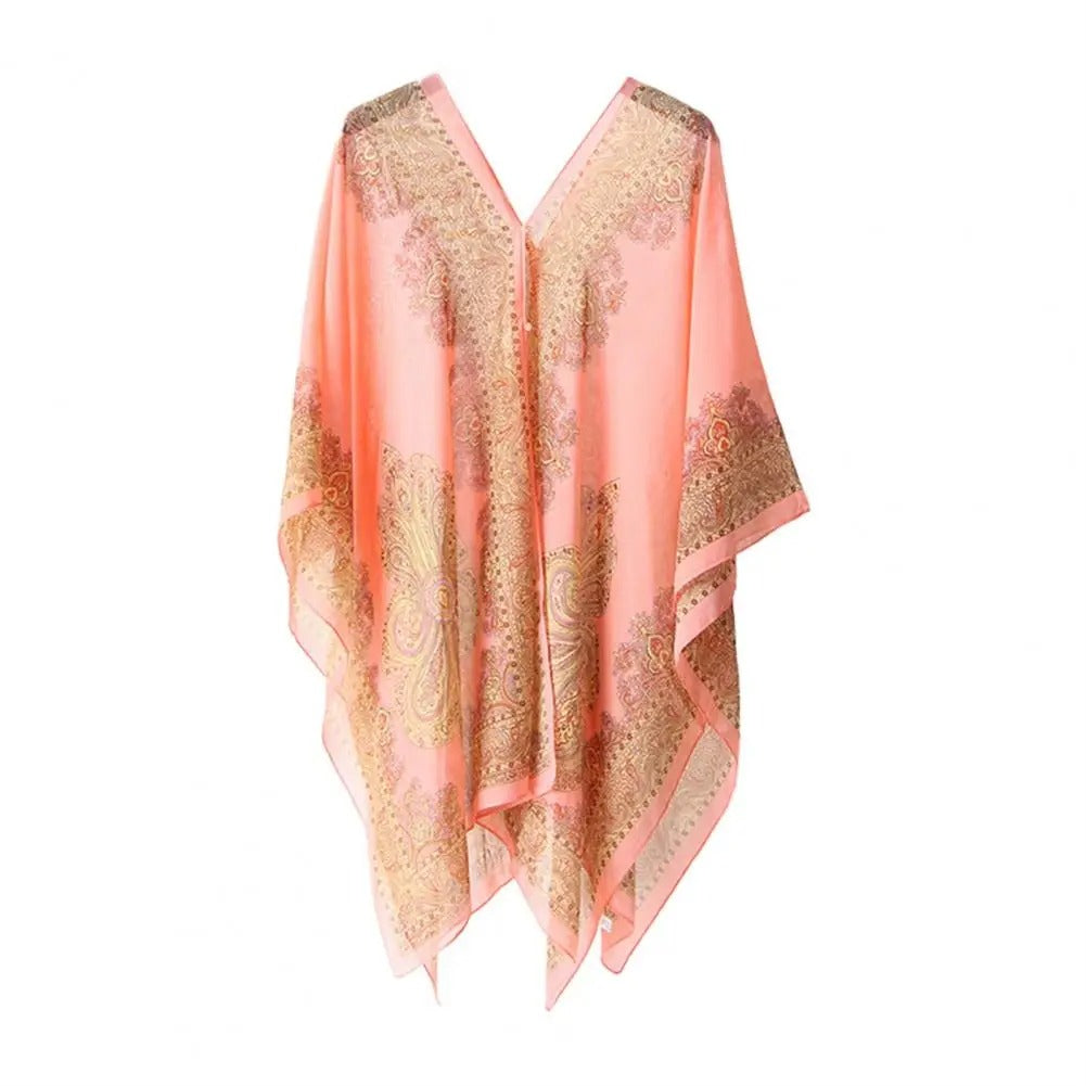 Watermelon Red Summer Scarf with UV Protection Chiffon Beach Shawl