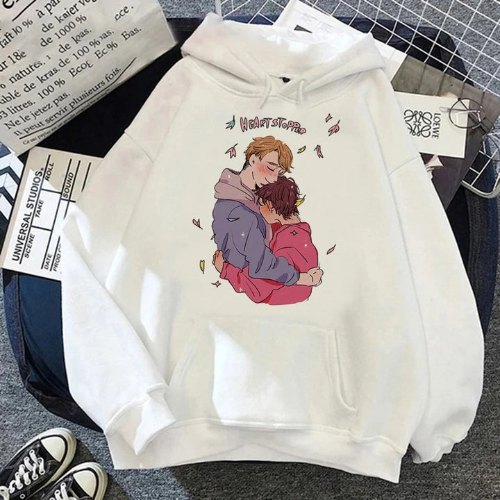 Heartstopper Nick and Charlie Hug White Hoodie