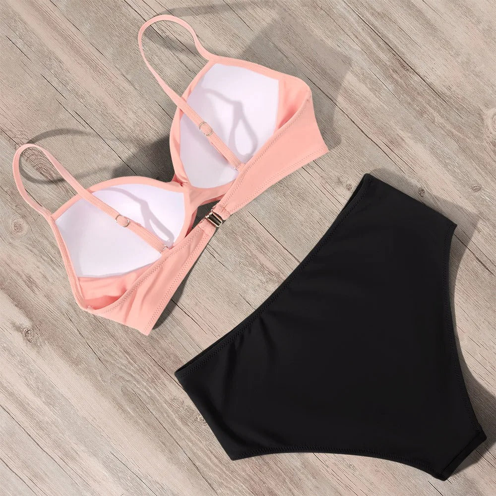 Peach Black High Waist Push-Up Bikini