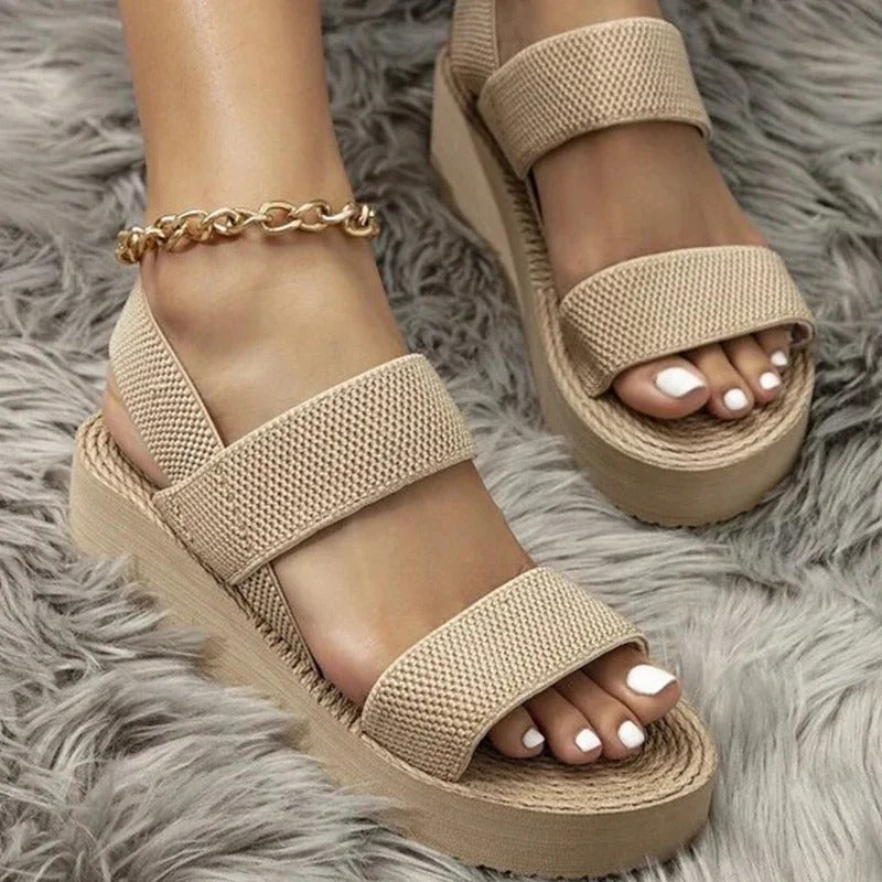 Beige Women's Wedge Sandals - Minimalist and Comfortable for Summer