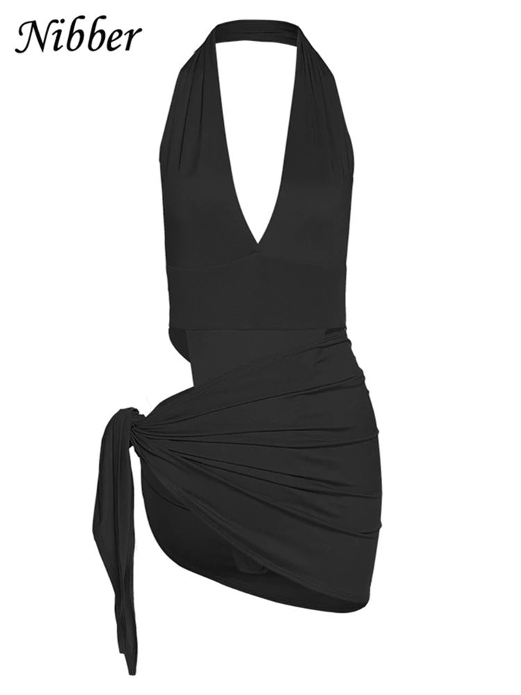 Black Two Piece Swimsuit with Mini Skirt