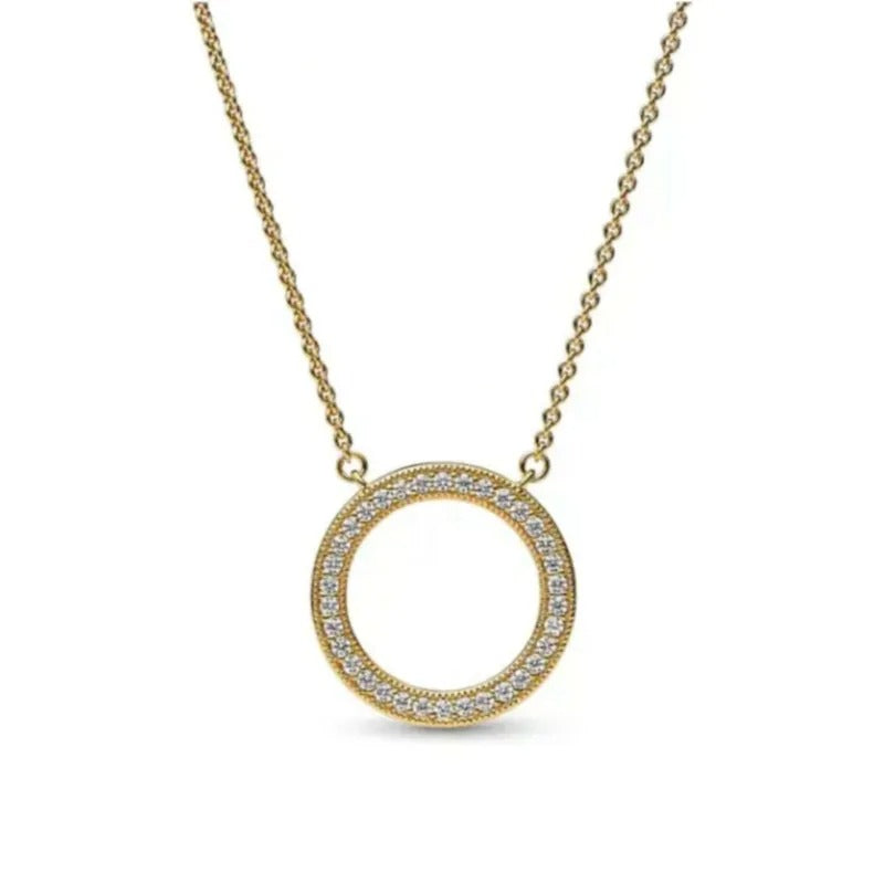 Gold Necklace with Cubic Zirconia in a Round Frame