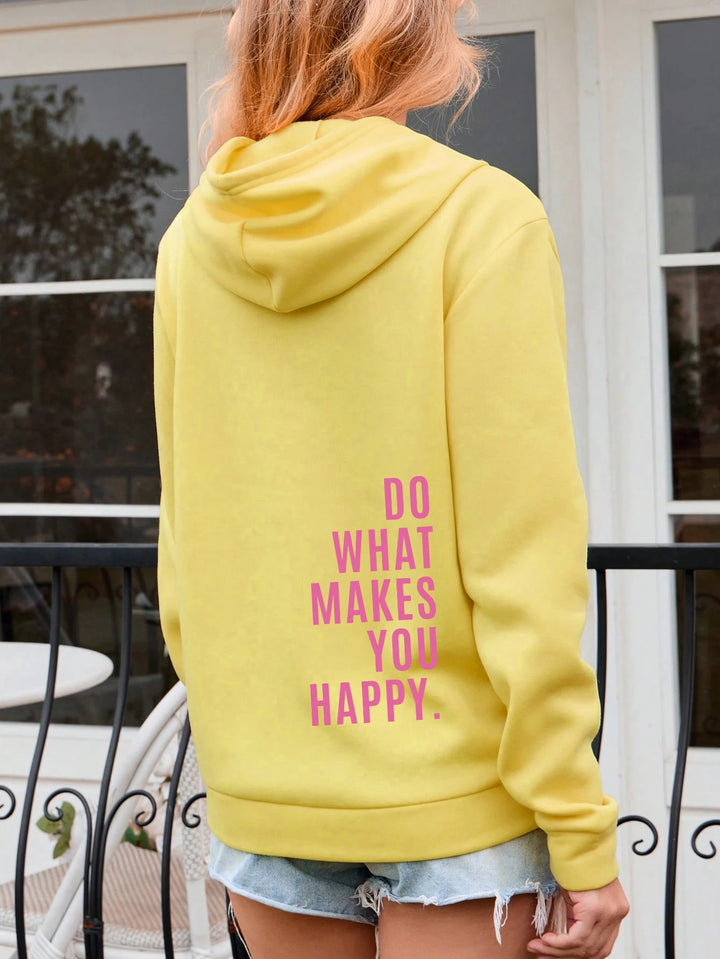 Żółta Bluza Oversize z Kapturem "Do What Makes You Happy"