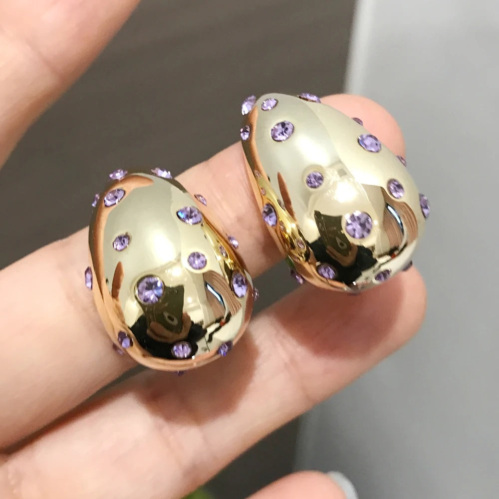 Teardrop Gold Earrings with Purple Zircons Elegant Jewelry