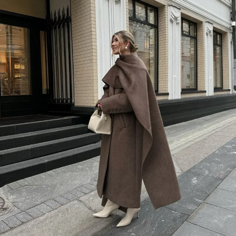 Coffee Wool Coat with Scarf