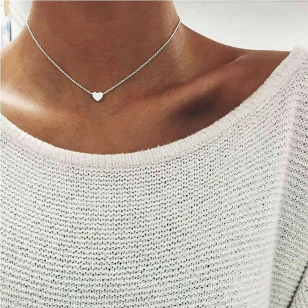 Silver Simple Love Heart Necklace Elegant Jewelry