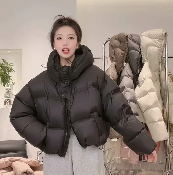 Black Short Down Jacket with Hood