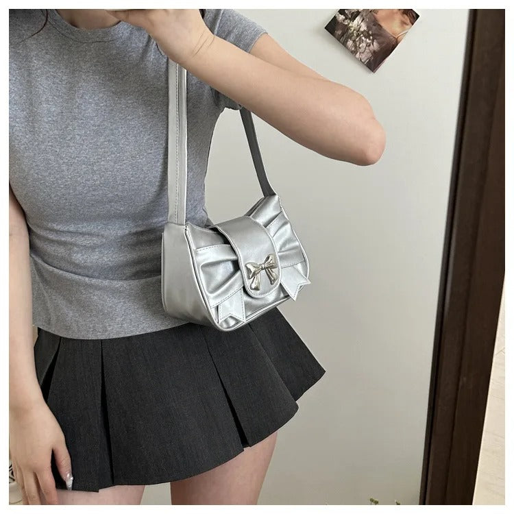 Silver Fashion Shoulder Bag With Bow