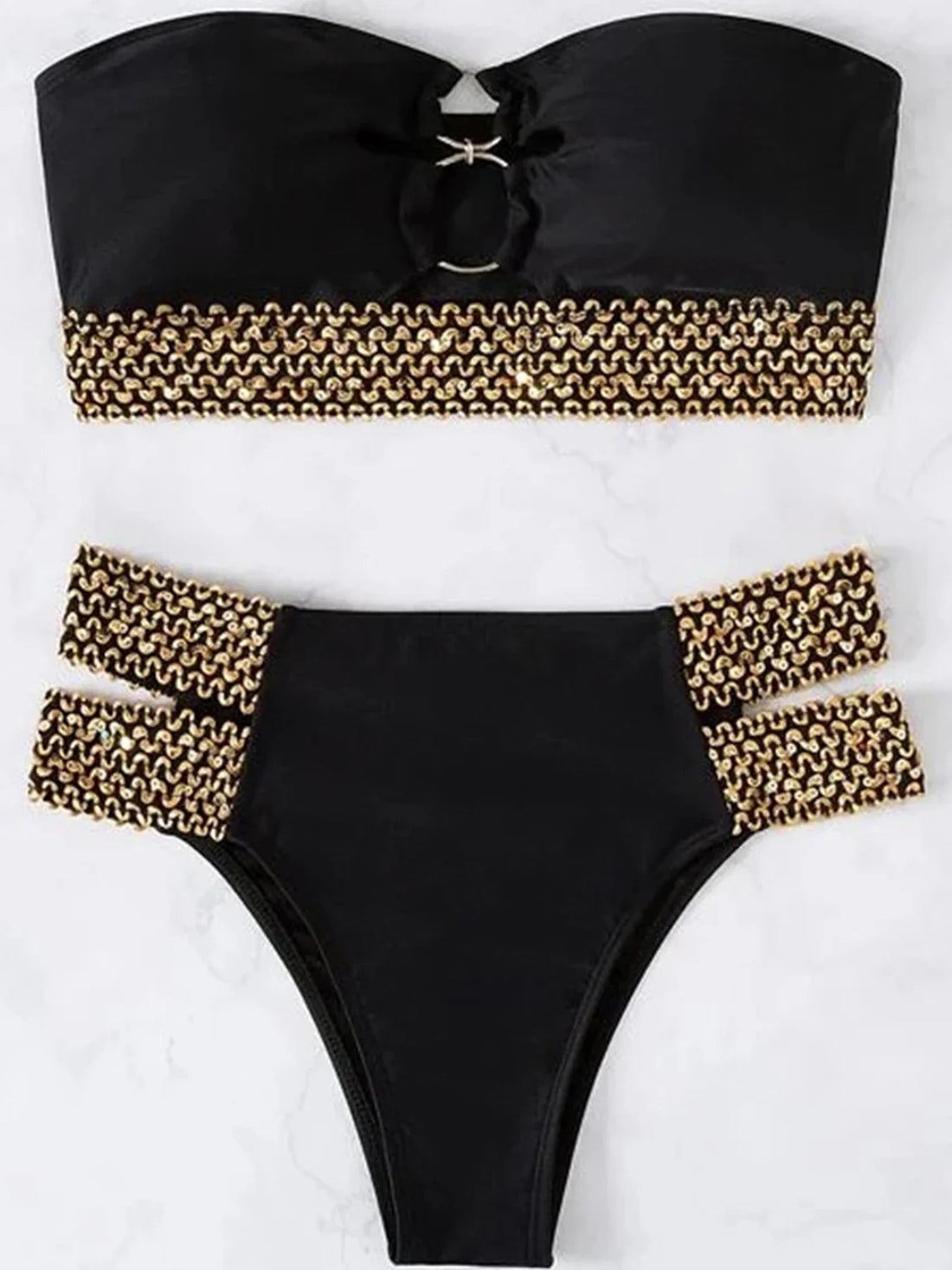 Sexy Black Low Waist Bandeau Bikini