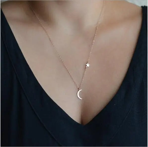 Gold Y Necklace with Moon and Star – Subtle Elegance