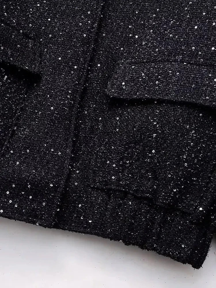 Black Shiny Sequin Jacket Y2K