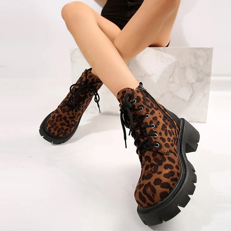 Brown leopard platform ankle boots