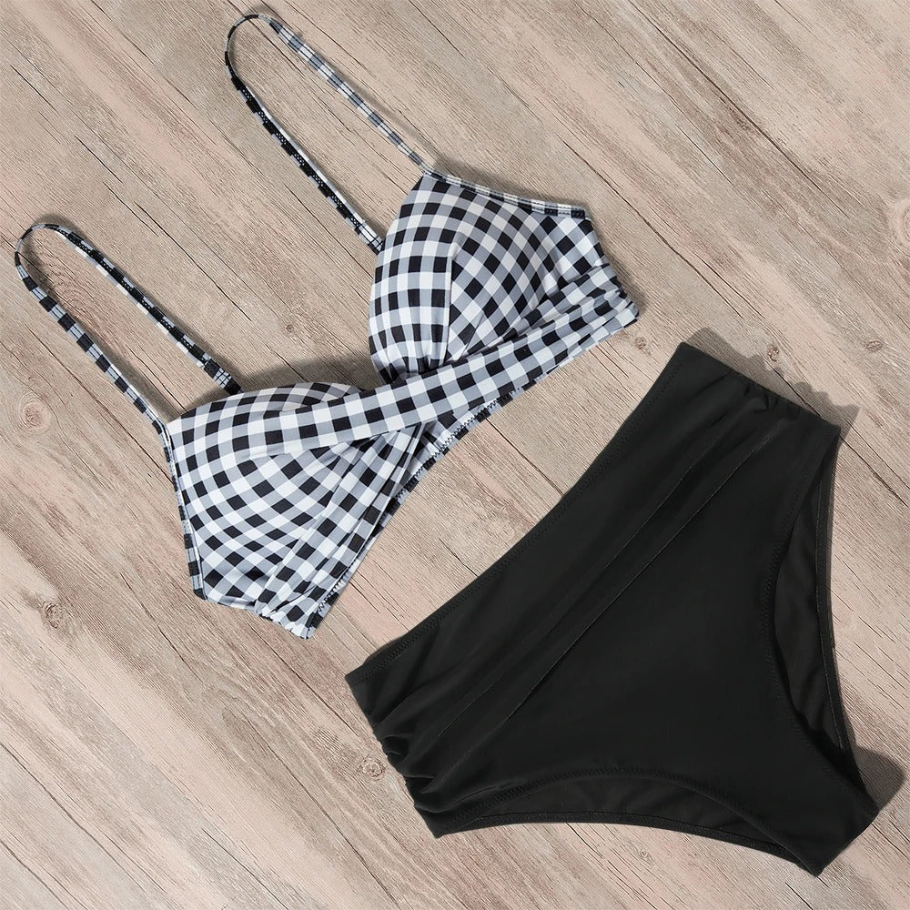 Black High Waist Grid Push-Up Bikini