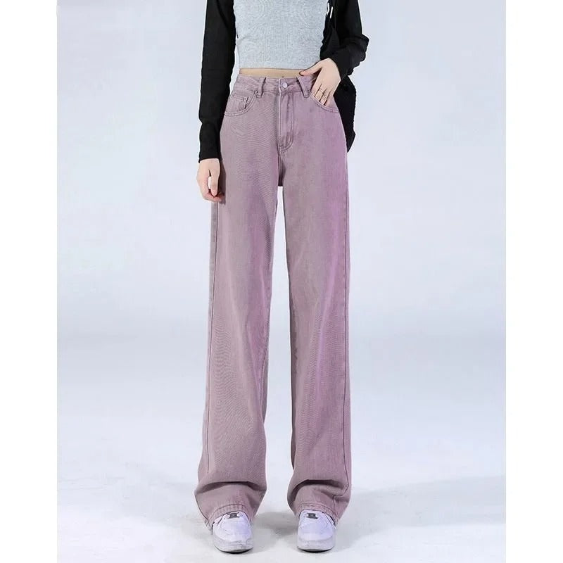 Purple and Pink High Waist Straight Leg Loose Jeans