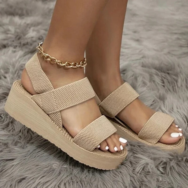 Beige Women's Wedge Sandals - Minimalist and Comfortable for Summer