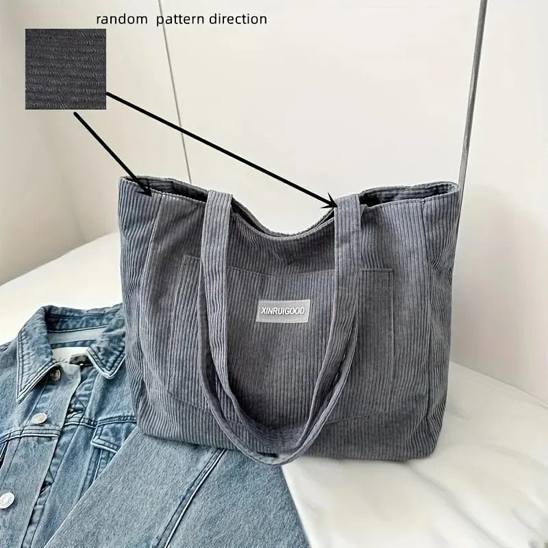 Dark Gray Fashion Corduroy Shoulder Bag with Pocket