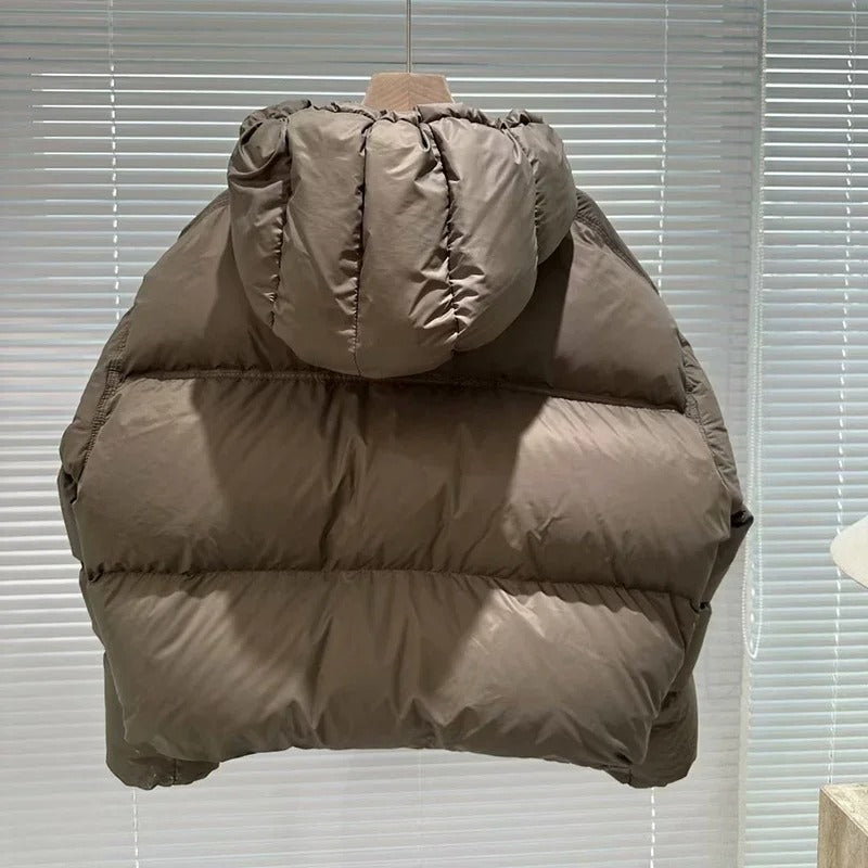 Coffee Short Down Jacket with Hood