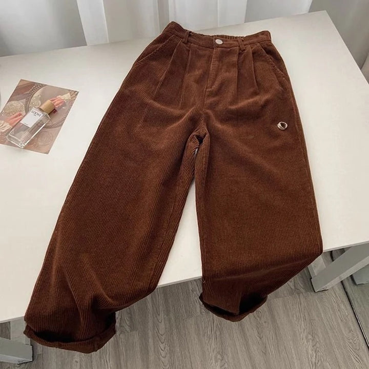 Brown Retro High Waist Corduroy Trousers