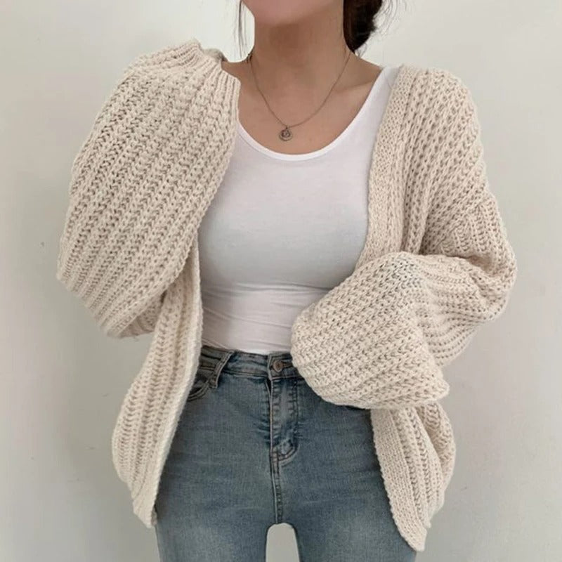 White Puff Sleeve Cardigan