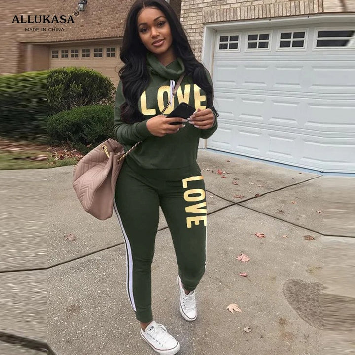 Green Women's Tracksuit LOVE Hoodie and Pants