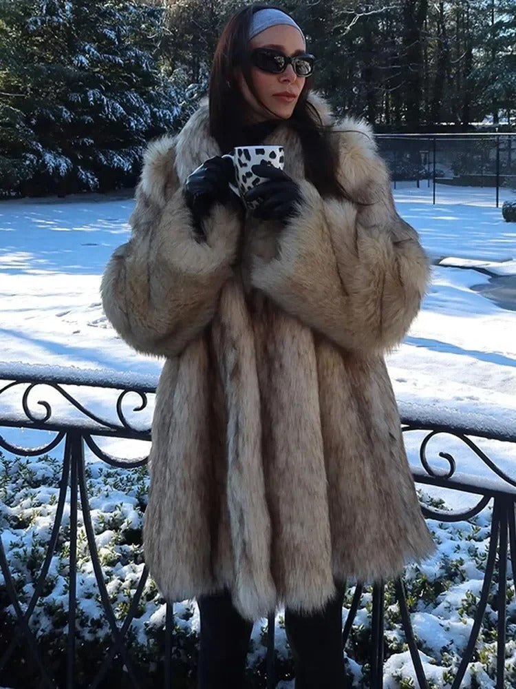 Beige Oversized Fur Coat