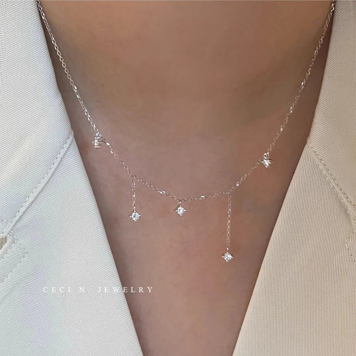 Silver Choker Necklace with Cubic Zirconia Star