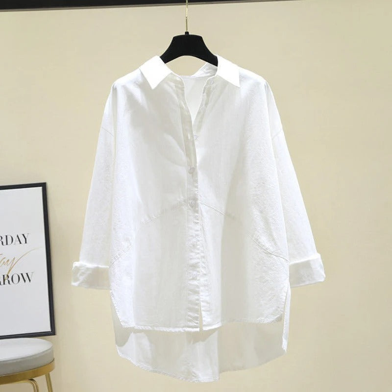 White Cotton Shirt with Patchwork and Buttons