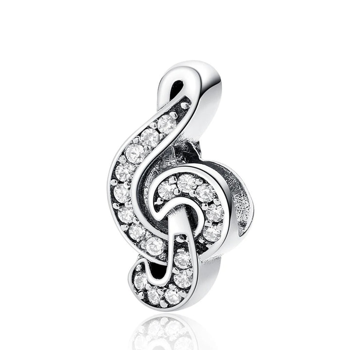 Silver Treble Clef Charm Pendant with Cubic Zirconia