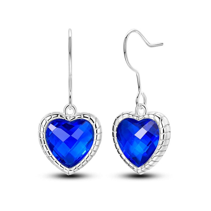 Silver Earrings with Blue Crystal Heart