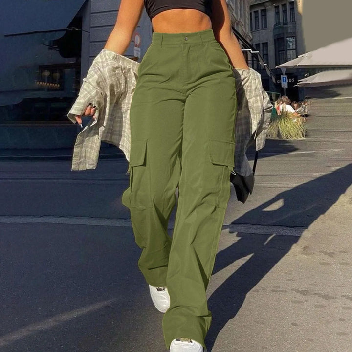 Green Cargo Pants with Buckle and Pockets