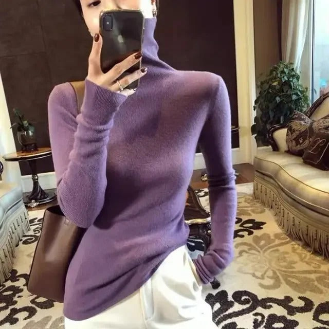 Turtleneck Sweater Dark Purple Soft Fall Winter