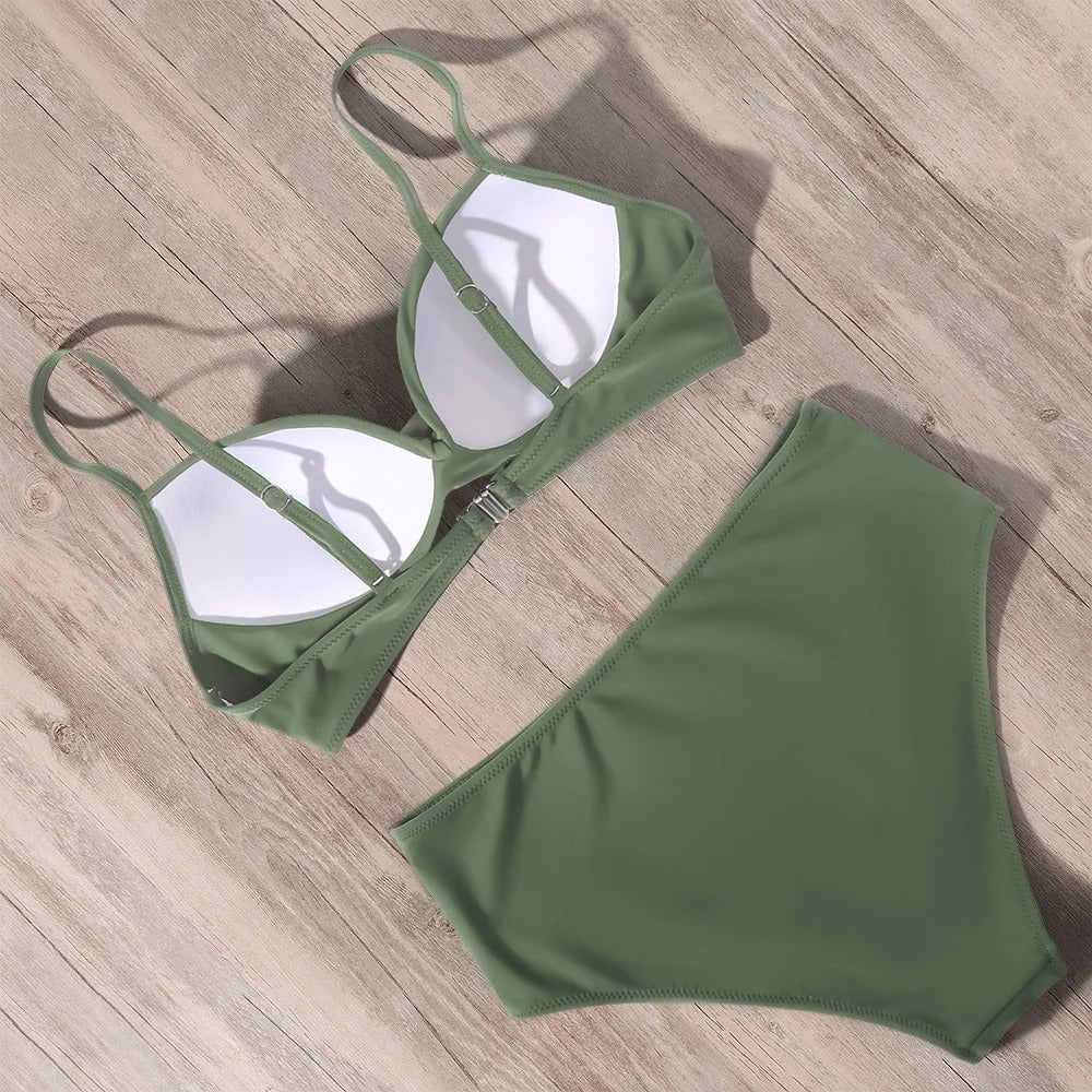 Zielone Bikini Push-Up z Wysokim Stanem