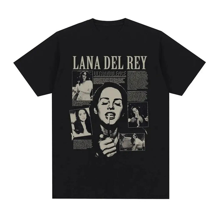 Czarny T-Shirt z Nadrukiem Lana Del Rey Ultraviolet