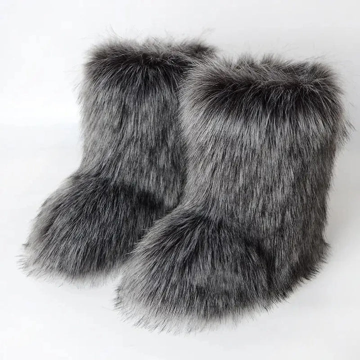 Silver Faux Fur Winter Snow Boots