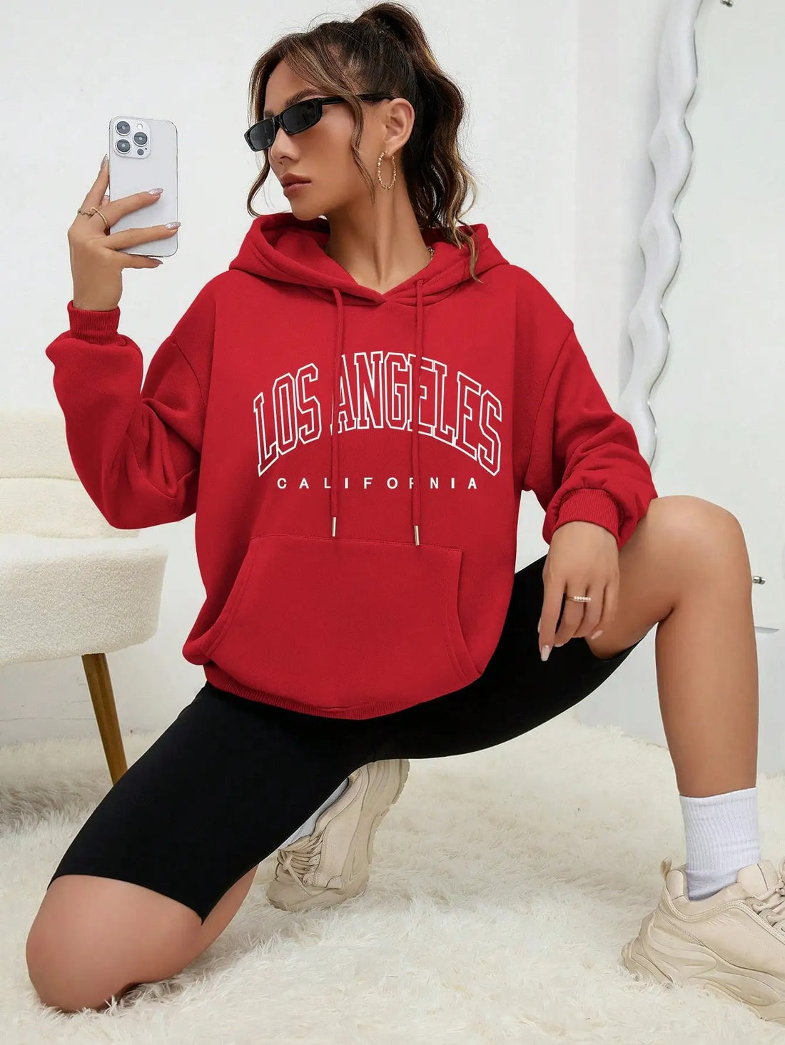 Red Orange Los Angeles Art Letter Design Sweatshirt