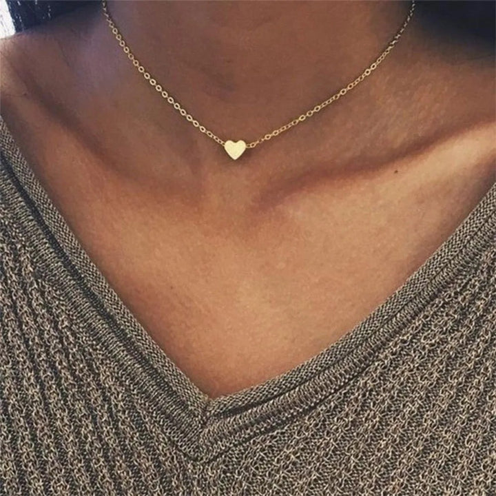 gold Simple Love Heart Necklace Elegant Jewelry