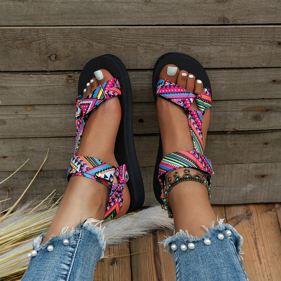 Colorful flat gladiator sandals