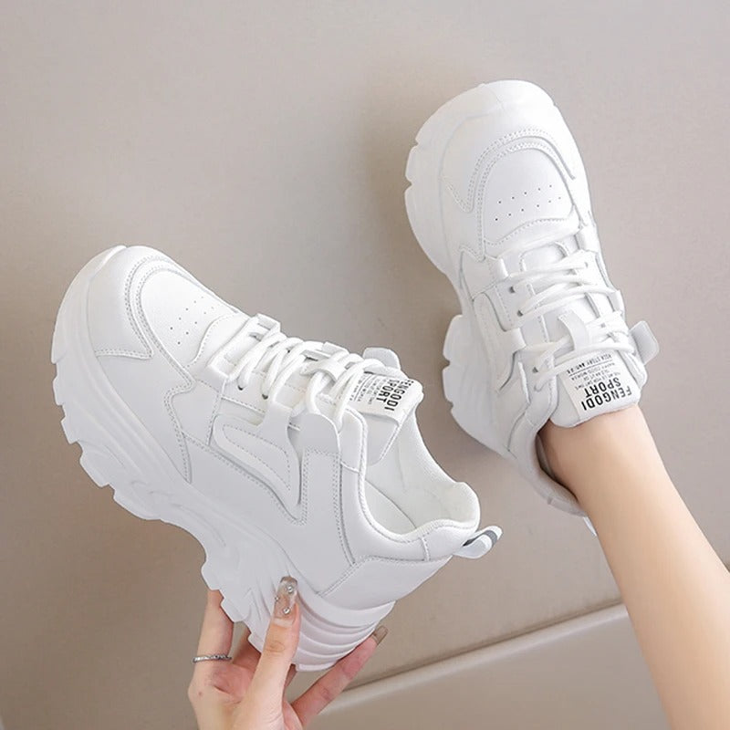 White Platform Sneakers Women Breathable