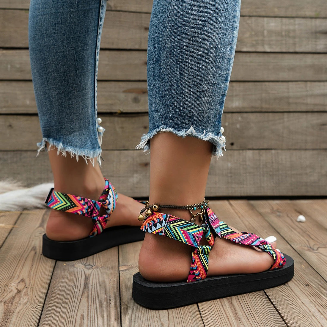 Colorful flat gladiator sandals