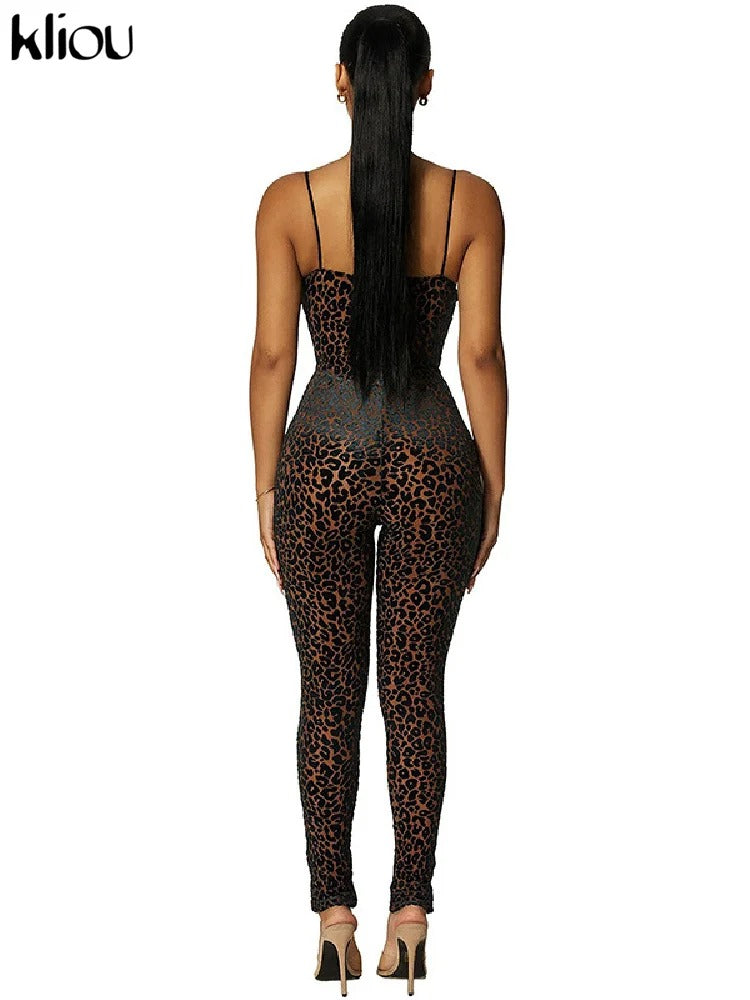 Brown Leopard Mesh Jumpsuit