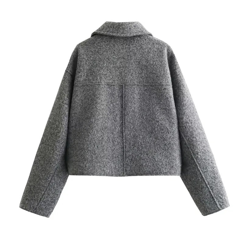 Description of the Grey Tweed Zip Crop Jacket