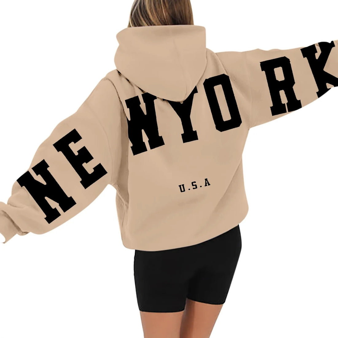 Khaki Bluza z Kapturem New York Oversize