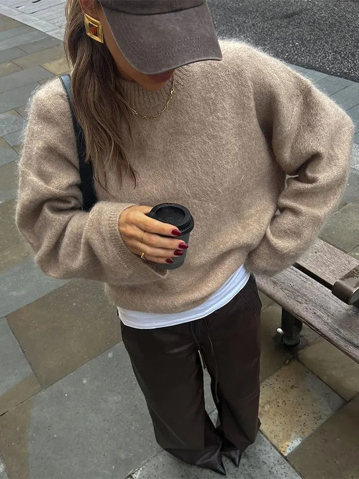 Oversized Khaki Round Neck Sweater