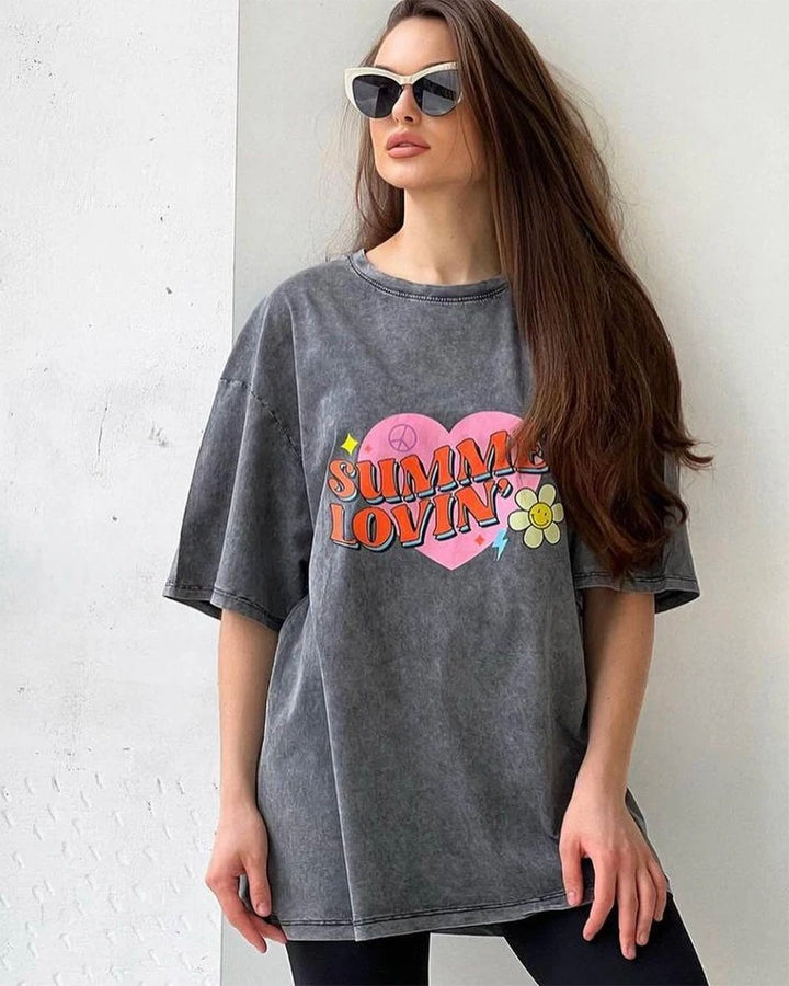 Czarny Oversize T-shirt "Summer Lovin'" Vintage